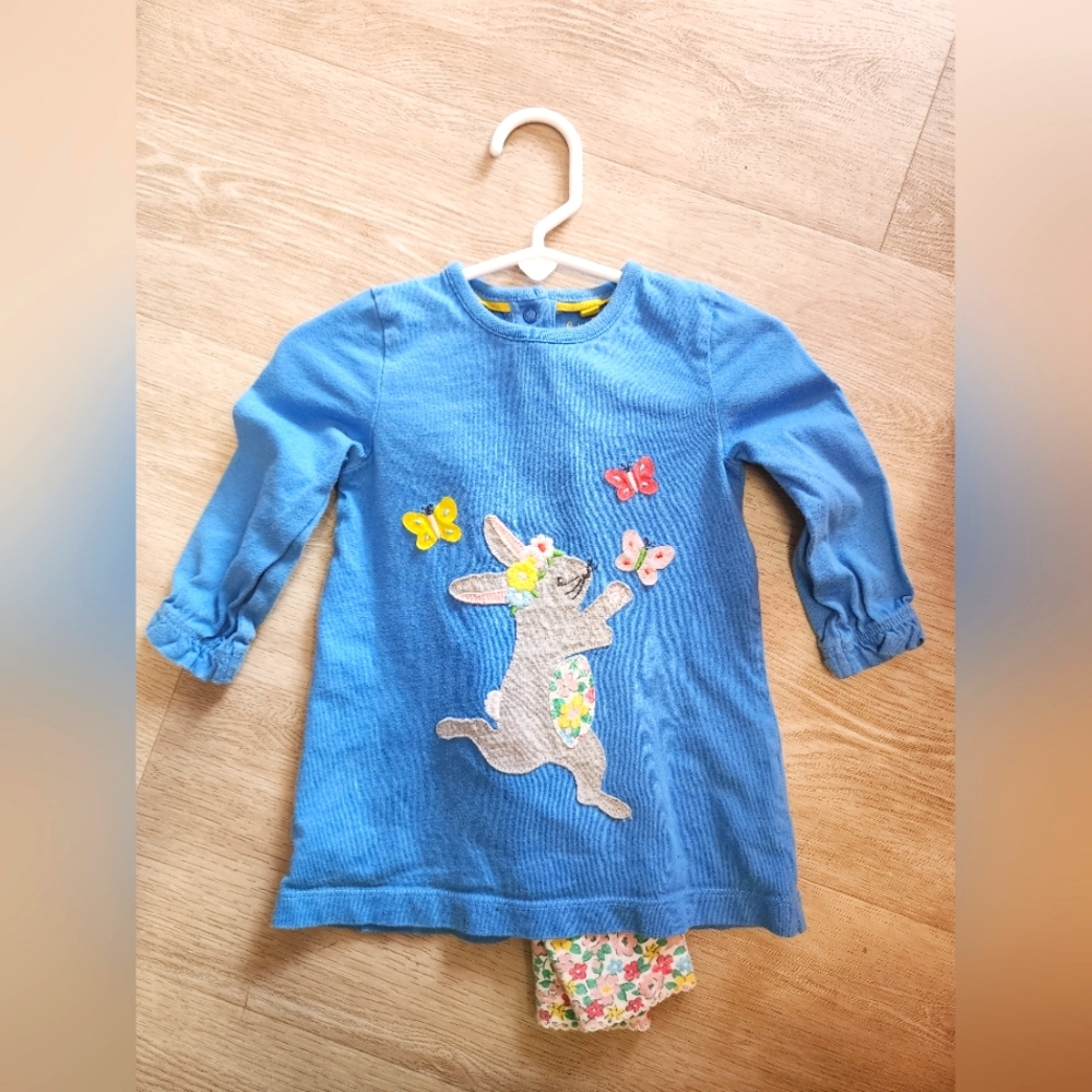 Mini Boden Blue Bunny Applique Kids Matching Set